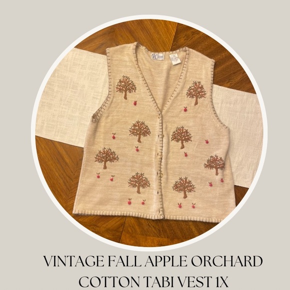 VINTAGE FALL APPLE ORCHARD COTTON TABU VEST 1X - Picture 1 of 6